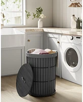 Slickblue 95L Round Laundry Hamper with Lid, Large Capacity Basket Removable Fabric Liner for Bedroom or Room