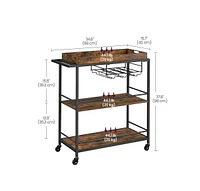 Slickblue Bar Cart 3-Tier Kitchen Serving Cart with Storage, Wheels with Brakes, and Adjustable Leveling Feet