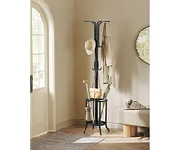 Slickblue Freestanding Coat Rack with Umbrella Holder, Metal Stand with 12 Hooks for Entryway Storage