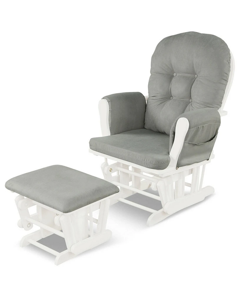 Gymax Glider and Ottoman Cushion Set Wood Baby Nursery Rocking Chair