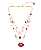 Betsey Johnson Faux Stone Sweetheart Lips Layered Necklace