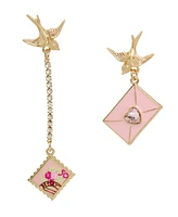 Betsey Johnson Faux Stone Sweetheart Dove Love Letter Mismatch Earrings