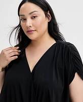 INC Plus Printed Ruched Surplice-Neck Top, Exclusively at Macy's