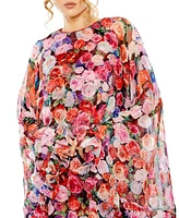 Mac Duggal Women's Floral Printed Cape Mini Dress