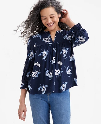 Style & Co Women's Printed Quilted Split-Neck Blouse, Exclusively at Macy's