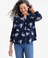 Style & Co Women's Printed Quilted Split-Neck Blouse, Exclusively at Macy's