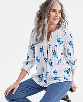 Style & Co Women's Printed Quilted Split-Neck Blouse, Exclusively at Macy's