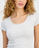 Planet Heart Juniors' Ribbed Cable-Knit Seamless Tee