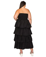 L I V D Plus Eleni Strapless Pleated Tiered Dress