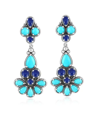 American West Jewelry Sterling Silver Blue Turquoise and Lapis Chandelier Earrings