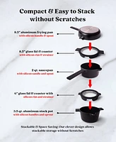 Alva Neat 5-in-1 Ceramic Nonstick Cookware Nesting Set, Recycled Aluminum Non-Toxic Pfas, Pfoa & Ptfe Free, Frying Pan, Set Compatible with A