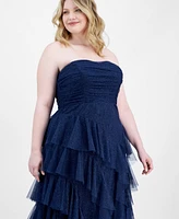 pear culture Plus Sparkle Strapless Ruffle-Tiered Gown