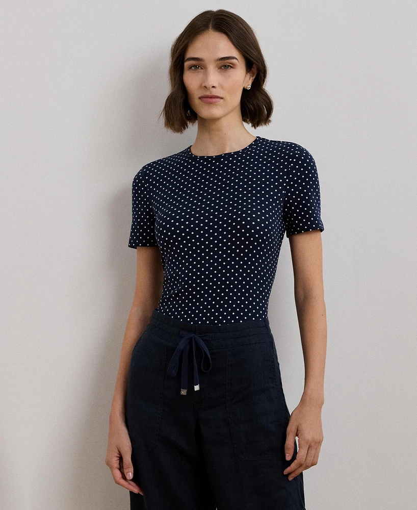 Lauren Ralph Women's Polka-Dot Stretch Cotton Crewneck Tee