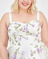 Say Yes Trendy Plus Floral Print Applique Gown, Created for Macy's