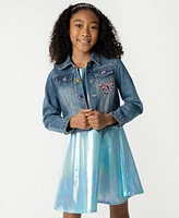 Sparkle & Shine Big Girls Liquid Metallic Dress with Denim Jacket, 2- Piece Set