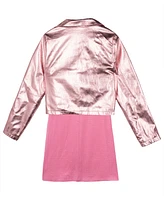 Sparkle & Shine Big Girls Crystal Dress with Metallic Moto Jacket, 2- Piece Set