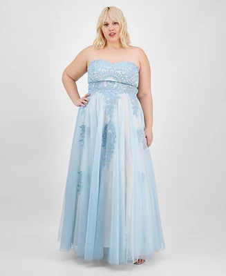 Say Yes Trendy Plus Strapless Embellished Gown, Created for Macy's