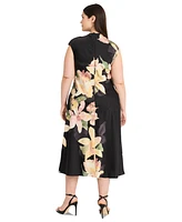 Maggy London Plus Floral Draped Midi Dress