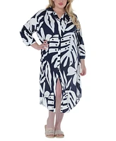 Raviya Plus Printed Button-Down Midi Cover-Up Dress