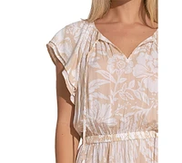 Elan Women's Maldives Printed V-Neck Short-Sleeve Dress