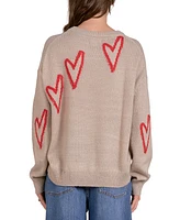 Elan Women's Heart Crewneck Long-Sleeve Sweater