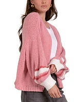 Elan Women's Cotton Collarless Open-Front Knit Cardigan