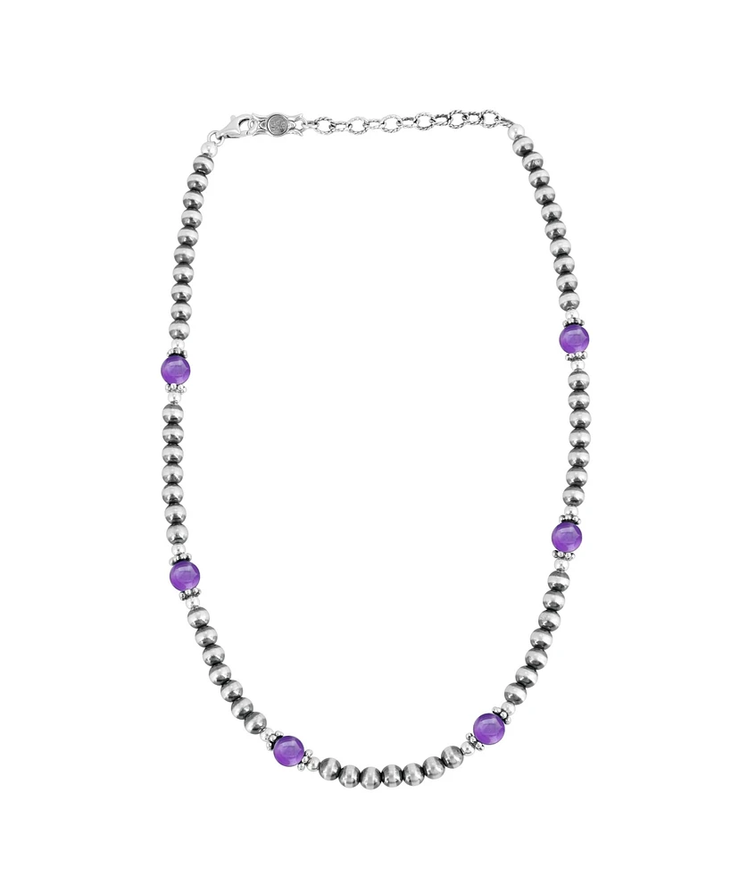 American West Jewelry Sterling Silver and Amethyst Bead Necklace, 17 to 20 Inches