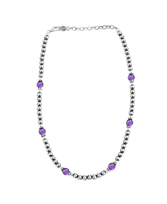 American West Jewelry Sterling Silver and Amethyst Bead Necklace, 17 to 20 Inches