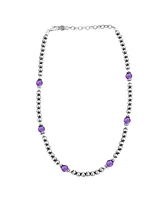 American West Jewelry Sterling Silver and Amethyst Bead Necklace, 17 to 20 Inches