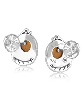 American West Jewelry Sterling Silver Tiger's Eye Gemstone Leaf Design Button Earrings