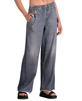 Elan Women's Cotton High-Rise Faux-Denim Straight-Leg Pants