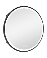 DeerValley 24'' Round Framed Led Lights Wall Mounted Medicine Cabinets With Mirrors, Defogger, Stepless Dimming, Built-In Outlet