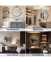 DeerValley 24'' Round Framed Led Lights Wall Mounted Medicine Cabinets With Mirrors, Defogger, Stepless Dimming, Built-In Outlet