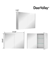 DeerValley Led Bathroom Mirror With Stepless Dimmable Wall Mirrors With Anti-Fog, Dimmer, Bluetooth Speaker, Double Doors,Memory Vanity Mirror With 3