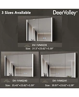 DeerValley Led Bathroom Mirror With Stepless Dimmable Wall Mirrors With Anti-Fog, Dimmer, Bluetooth Speaker, Double Doors,Memory Vanity Mirror With 3