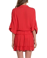 Elan Women's Tie-Front 3/4-Sleeve V-Neck Blouse