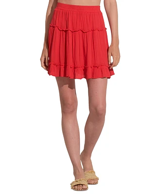 Elan Women's Cotton Pull-On Tiered Mini Skirt