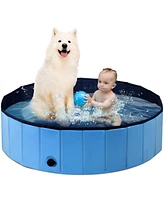 Gouun 63 Inch Foldable Leakproof Dog Pet Pool Bathing Tub Kiddie Pool for Dogs Cats and Kids