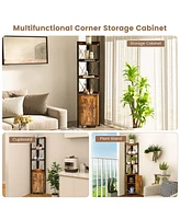 Gouun Tall Corner Storage Cabinet with 3-Tier Shelf and Enclosed Cabinet