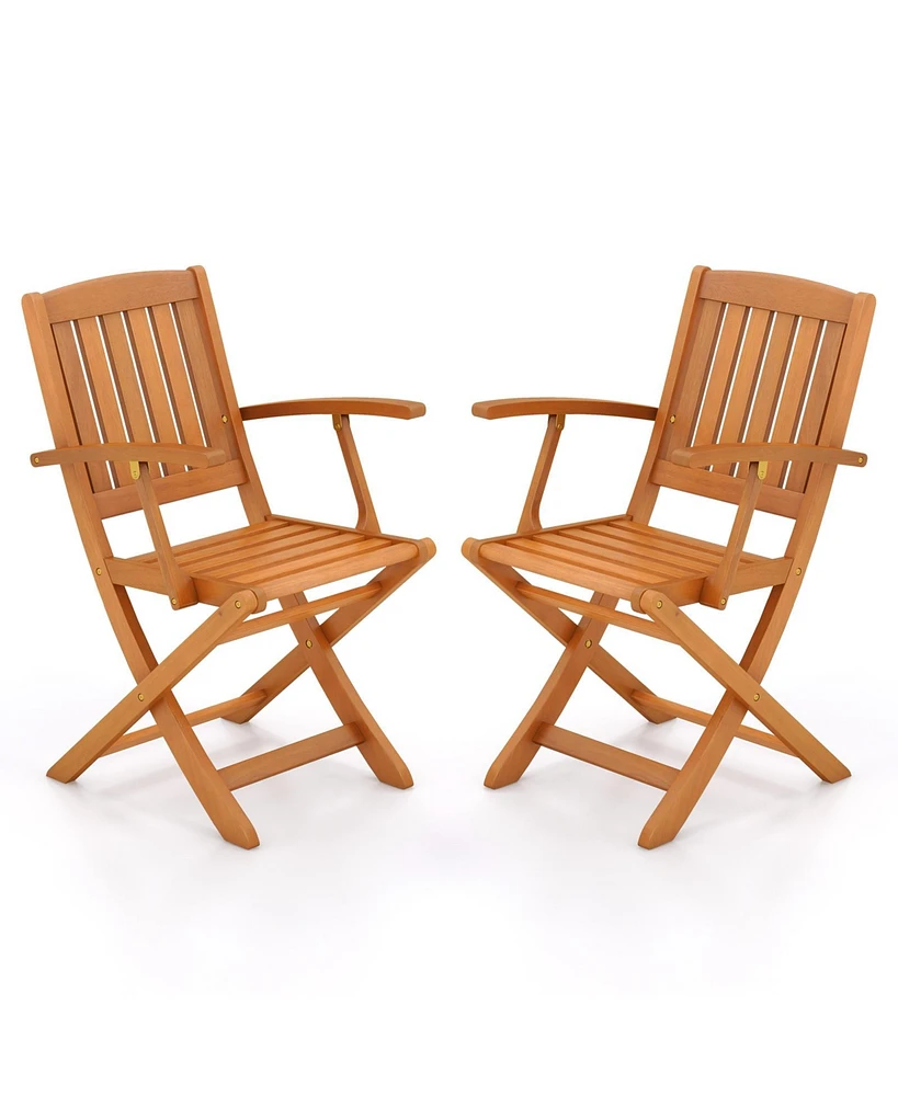 Gouun Patio Wood Folding Chair Set of 2 with Armrests and Slatted Seat