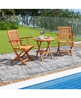 Gouun Patio Wood Folding Chair Set of 2 with Armrests and Slatted Seat