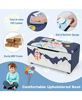 Gouun Kids Wooden Upholstered Toy Storage Box with Removable Lid