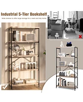 Gouun 5-Tier Industrial Bookshelf Display Storage Rack with Metal Frame