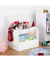 gaomon Kids Wooden Toy Box with Front Bookshelf and Safety Hinges,Storage Organizer for Boys and Girls Home Playroom