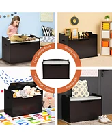 Gouun Kids Toy Wooden Flip-top Storage Box Chest Bench with Cushion Hinge