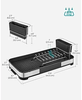 Slickblue Small Dish Drying Rack – Stainless Steel Countertop Dish Rack with Drain, Utensil Holder, Rustproof Design