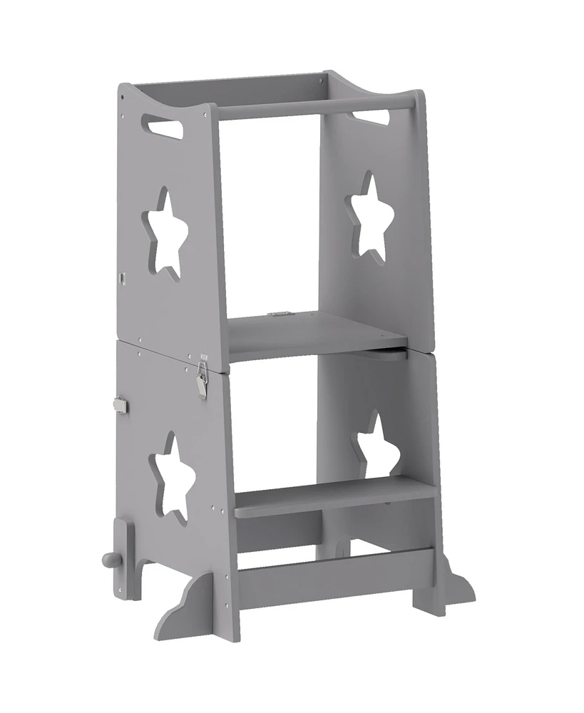 Qaba 2 1 Toddler Tower, Step Stool with Safety Rail