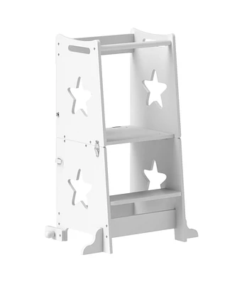 Qaba 2 1 Toddler Tower, Step Stool with Safety Rail