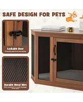 Gouun Corner Dog Kennel with Mesh Door and Cushion