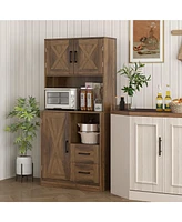 Homcom Farmhouse Kitchen Pantry, 60" Tall Storage Cabinet, Wash